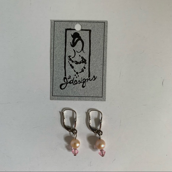 Vintage Freshwater Pink Pearl and Rose Quartz Drop Earrings Sterling Silver NWT - Picture 3 of 10